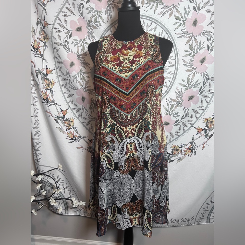 Julian Taylor Paisley Floral Boho Swing Dress Fall Print